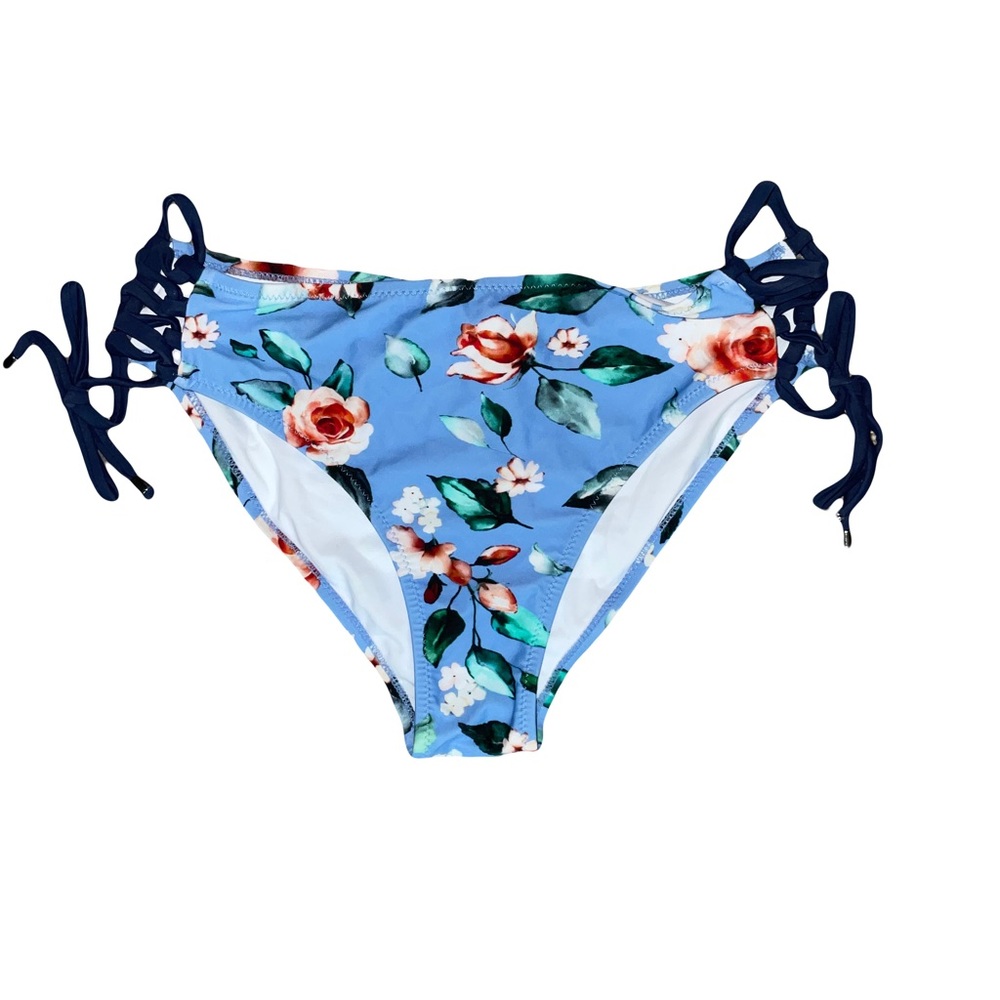 CUPSHE High Waisted Blue Floral XL Bikini Bottoms